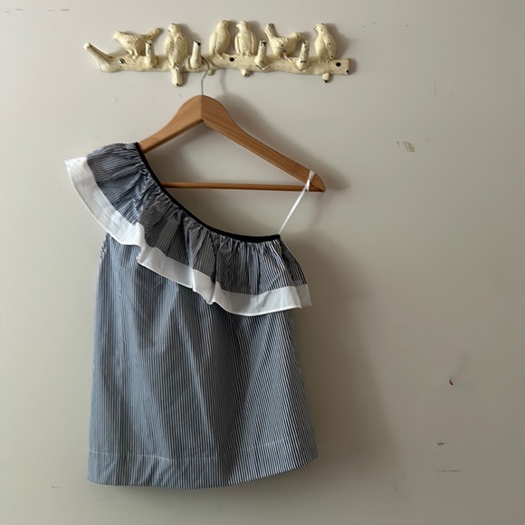 J. Crew Tops - J. Crew One-Shoulder Ruffle Striped Blouse